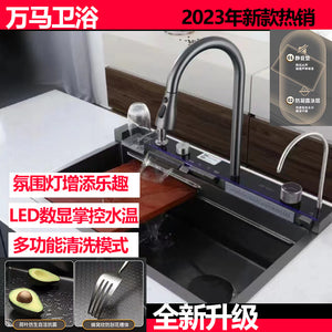 Whale Stainless Steel With Atmosphere Lamp Multifunctional Digital Display Flying Rain Sink Vegetable Basin Large Single Sink Sink Sink